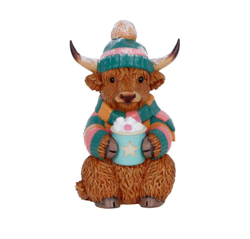 Winter Highland Cow Hot Cocoa 12.3cm