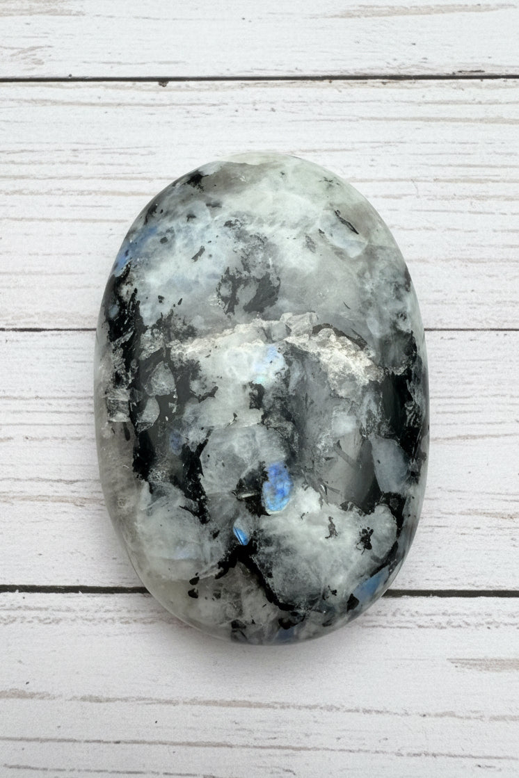 Rainbow Moonstone Palmstone 116 grams RMP05