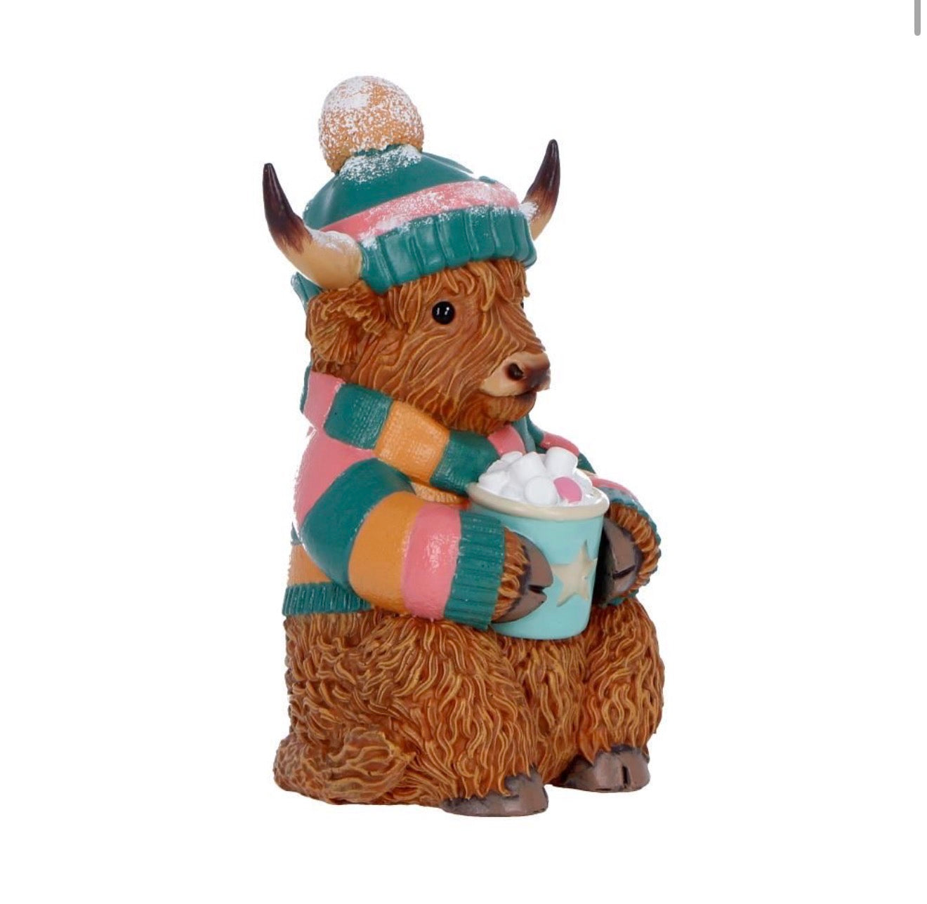 Winter Highland Cow Hot Cocoa 12.3cm