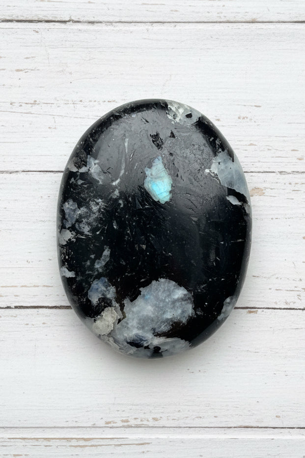 Rainbow Moonstone Palmstone 94 grams RMP06