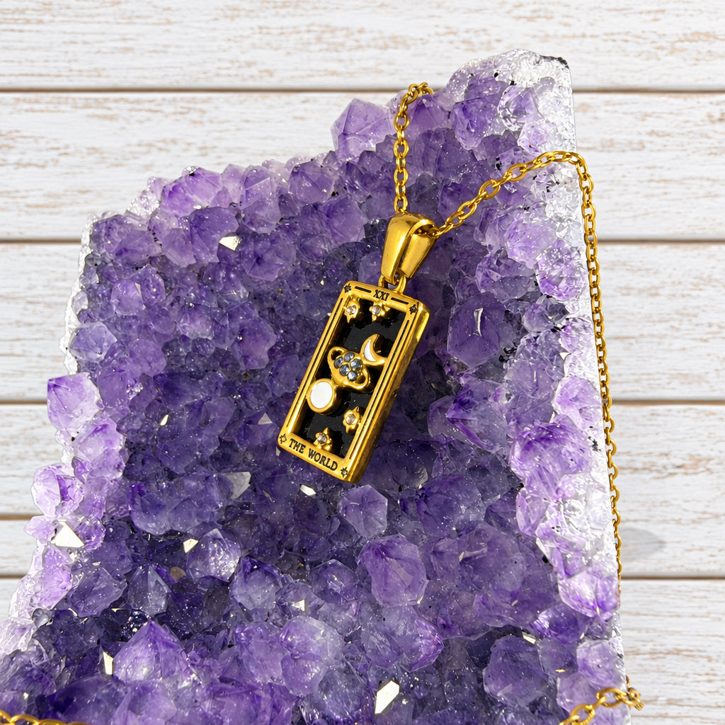 18KT Gold Plated Stainless Steel “The World “ Tarot Card Necklace