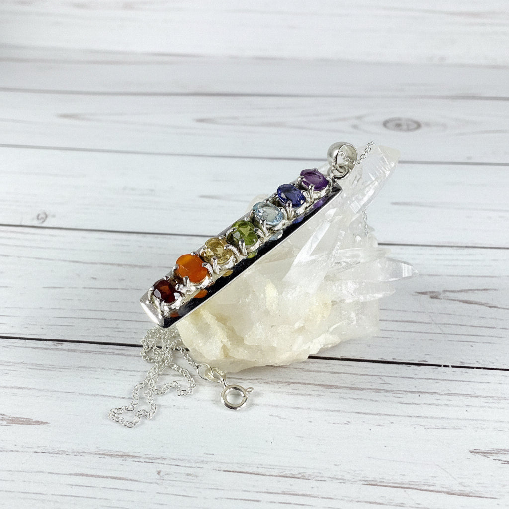 925 Sterling Silver Multi Gemstone Chakra Pendant