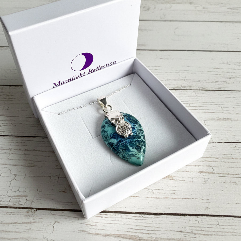 925 Sterling Silver Shattuckite Owl Pendant