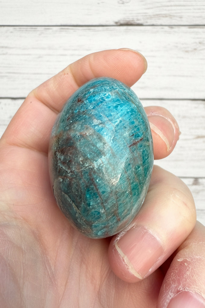 Blue Apatite Palmstone 125 grams NBAP03