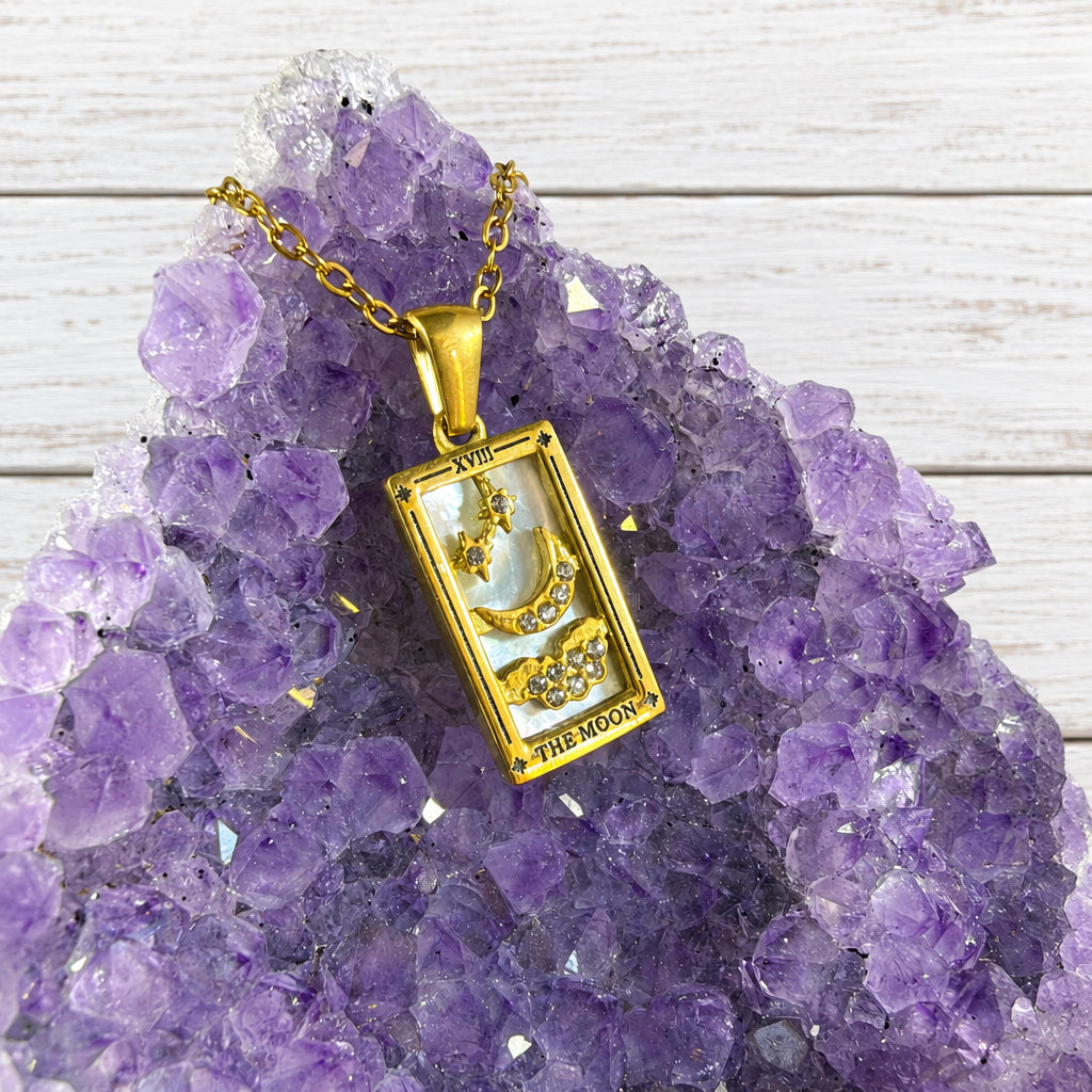 18KT Gold Plated Stainless Steel “ The Moon “ Tarot Card Necklace