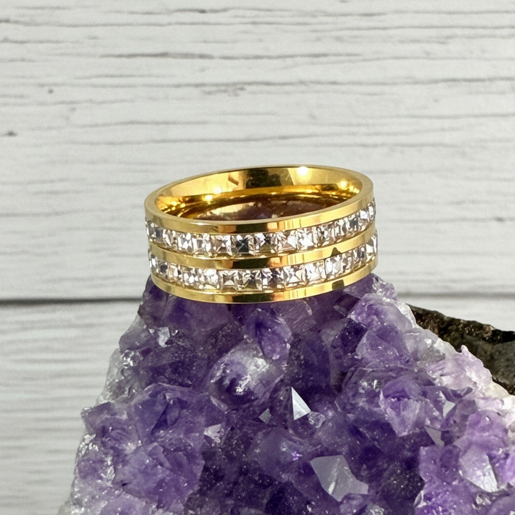 18KT Gold Plated Stainless Steel CZ Ring