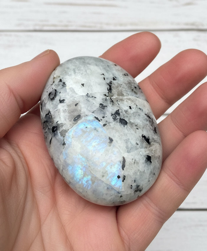Rainbow Moonstone Palmstone 118 grams RMP09