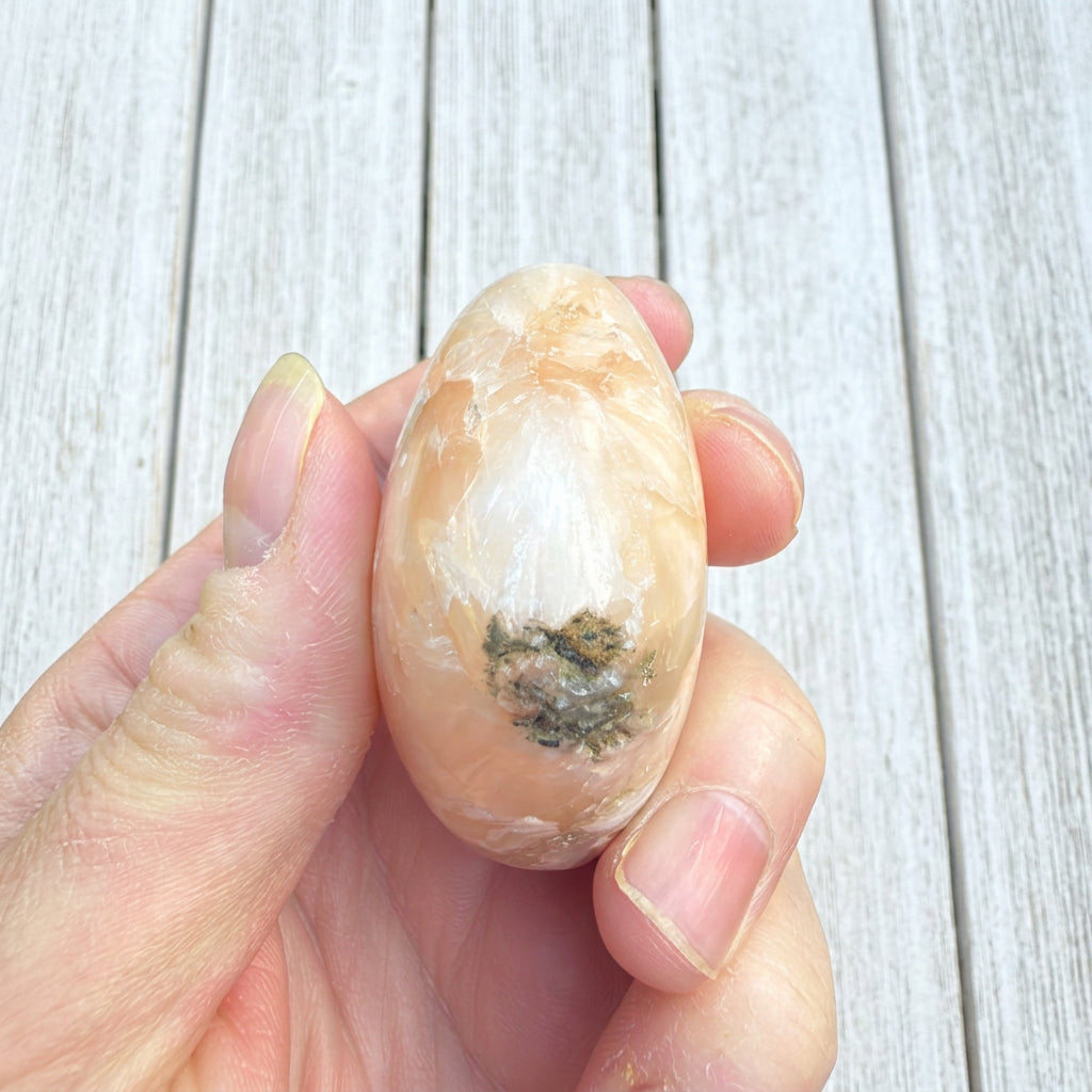 Stilbite Polished Heart with Green Heulandite 93 grams SH03