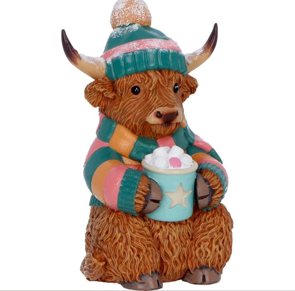 Winter Highland Cow Hot Cocoa 12.3cm