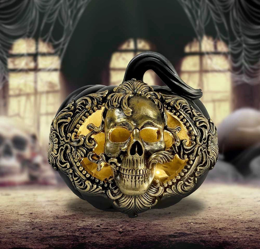 Baroque Harvest Pumpkin Skull Light Up Ornament 20cm