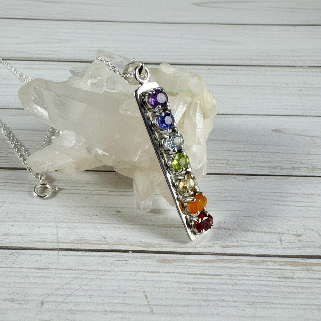 925 Sterling Silver Multi Gemstone Chakra Pendant