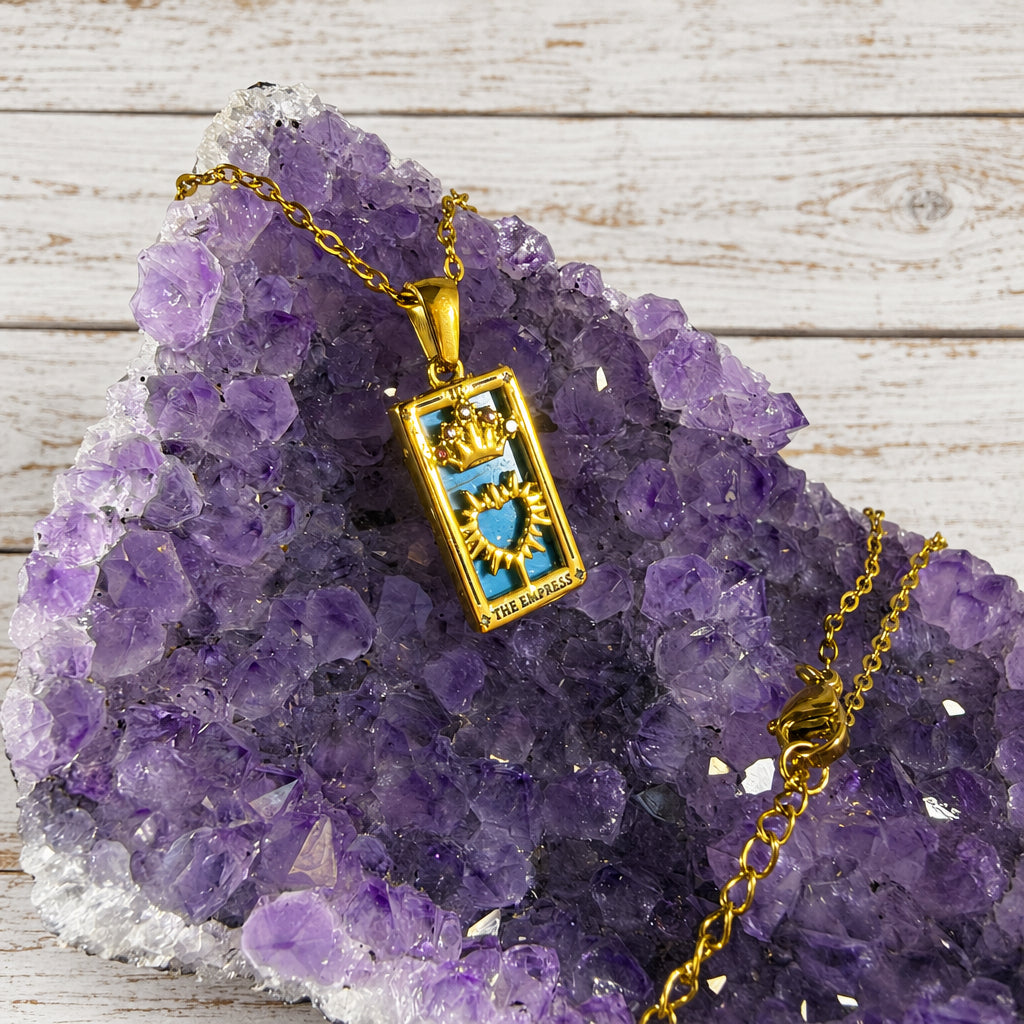 18KT Gold Plated Stainless Steel “ The Empress “ Tarot Card Necklace