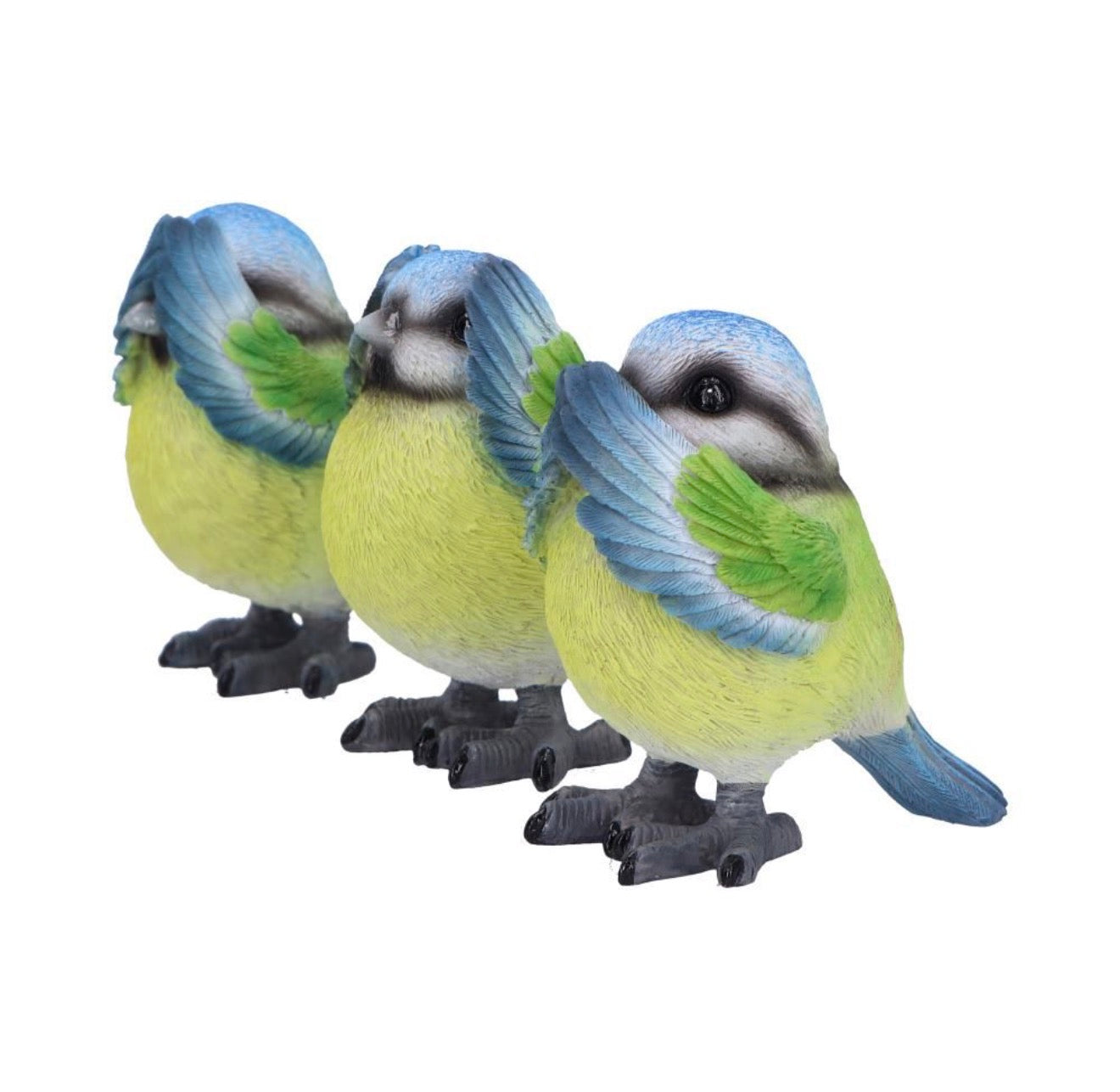 Three Wise Blue Tits See No Evil Set 8.5cm