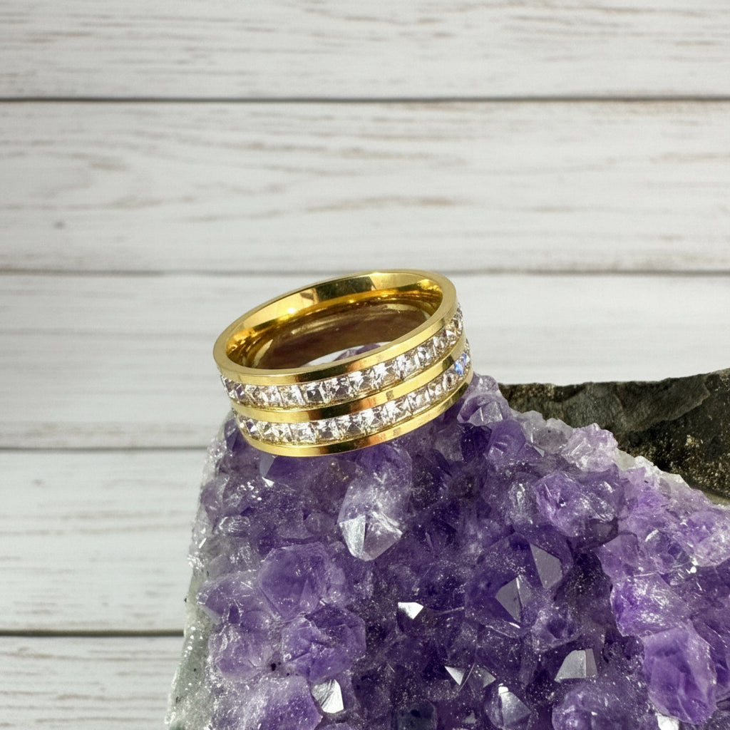 18KT Gold Plated Stainless Steel CZ Ring