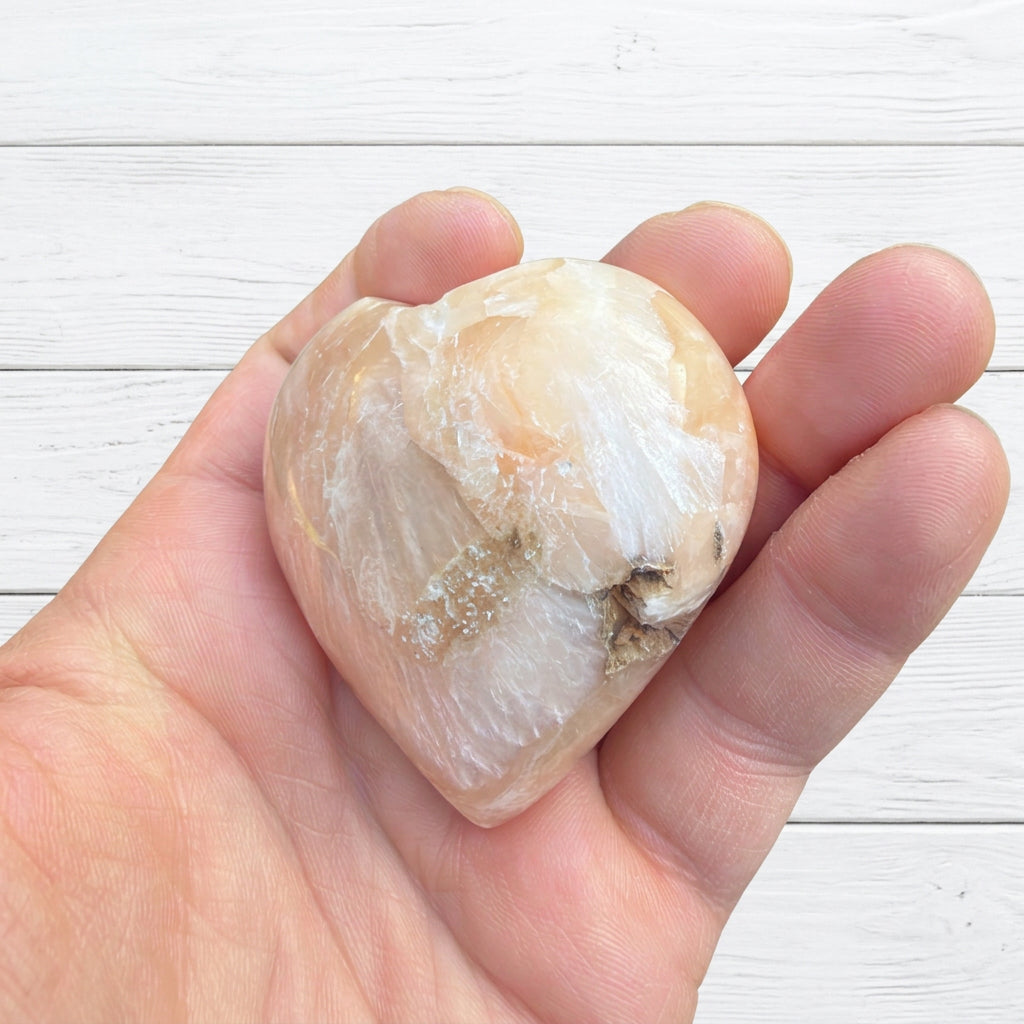 Stilbite Polished Heart with Green Heulandite 100 grams SH02