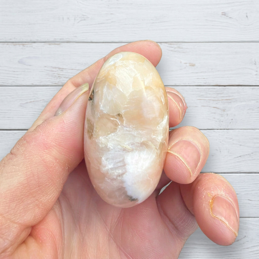 Stilbite Polished Heart with Green Heulandite 100 grams SH02