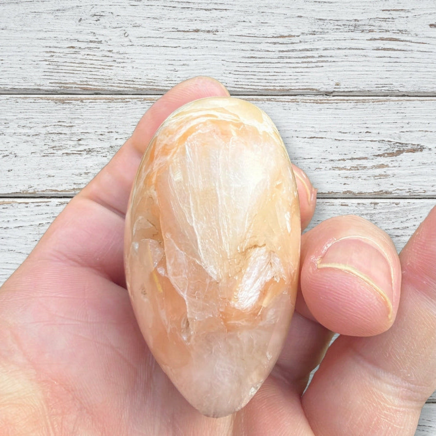 Stilbite Polished Heart with Green Heulandite 93 grams SH03