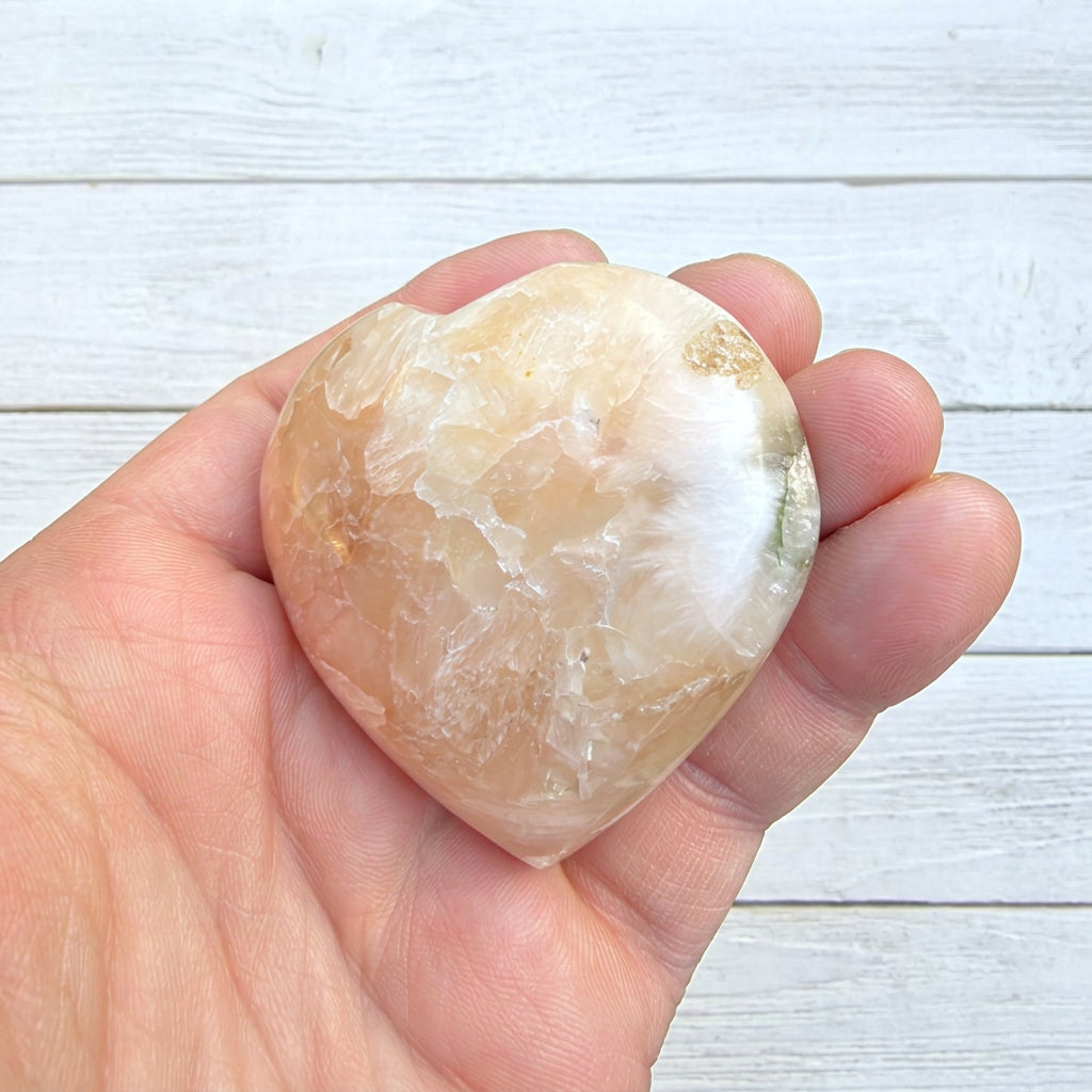 Stilbite Crystal Heart with Green Heulandite 100 grams AH01