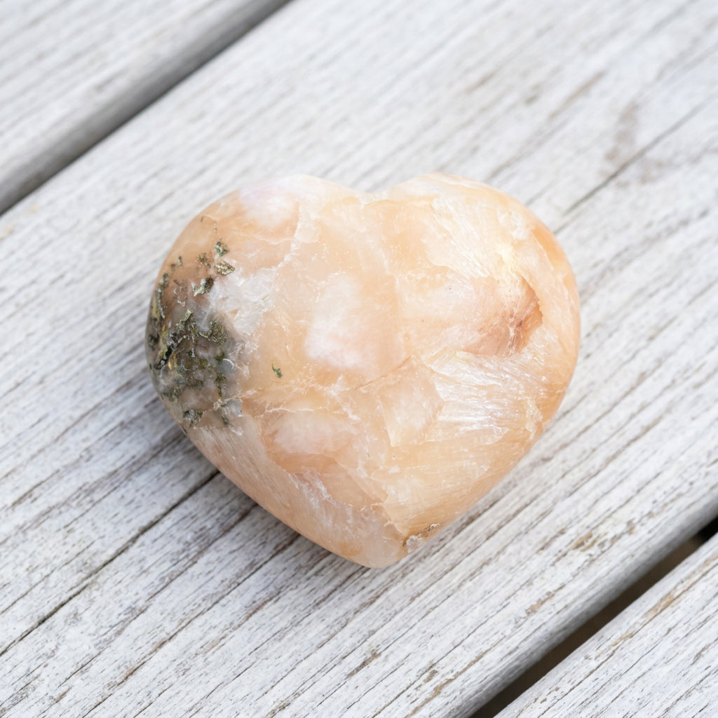 Stilbite Crystal Heart with Green Heulandite 100 grams AH01