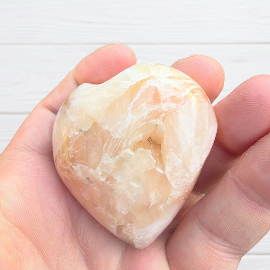 Stilbite Polished Heart with Green Heulandite 93 grams SH03