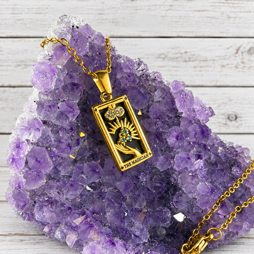 18KT Gold Plated Stainless Steel “ The Magician “ Tarot Card Necklace
