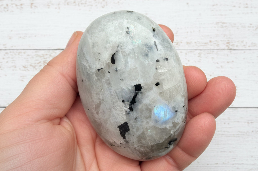 Rainbow Moonstone Palmstone 115 grams RMP02