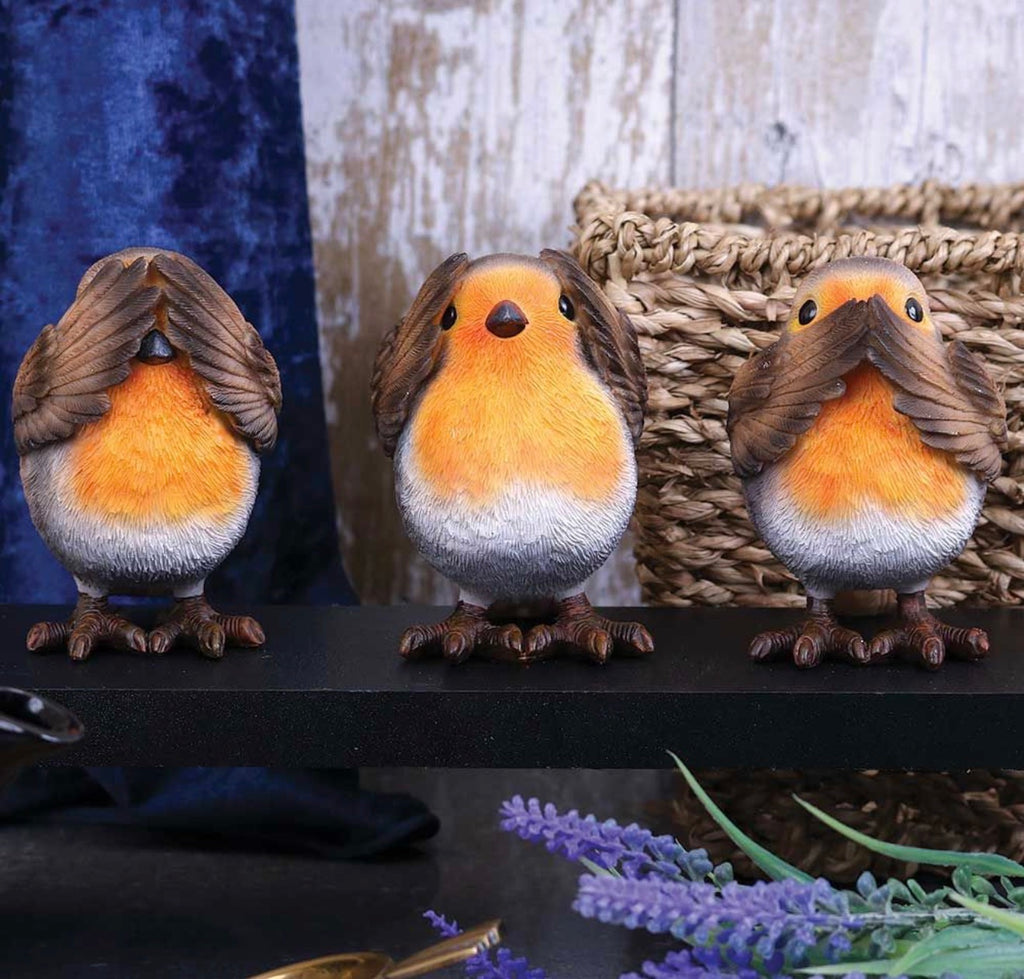 Three Wise Robins See No Evil Set 8cm