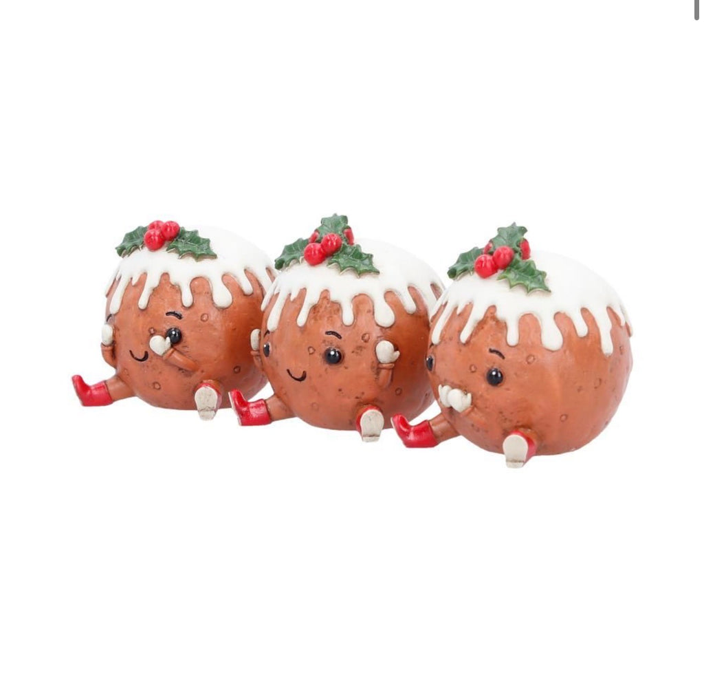 Three Wise Christmas Puddings See No Evil Set, 6cm
