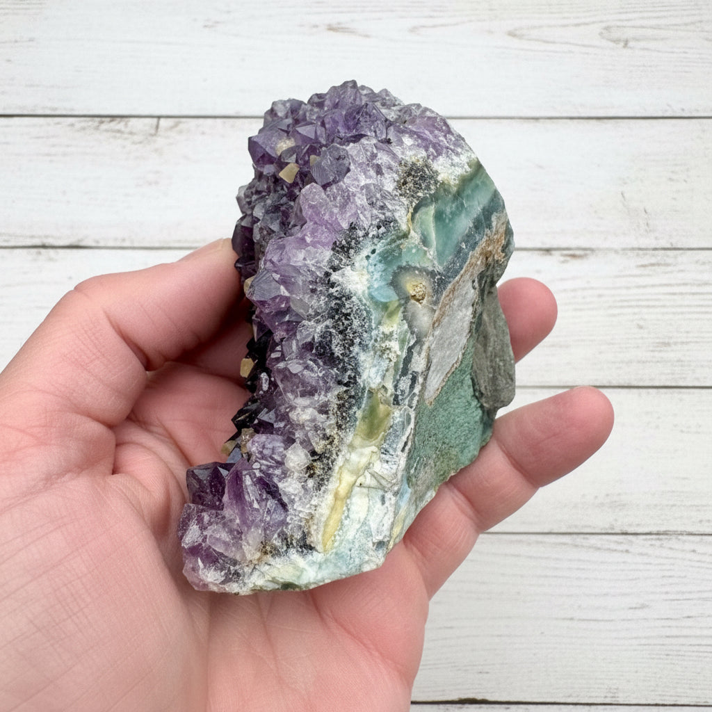 Amethyst Druzy Standing Cut Base with Orange Calcite 421 grams NNPA1