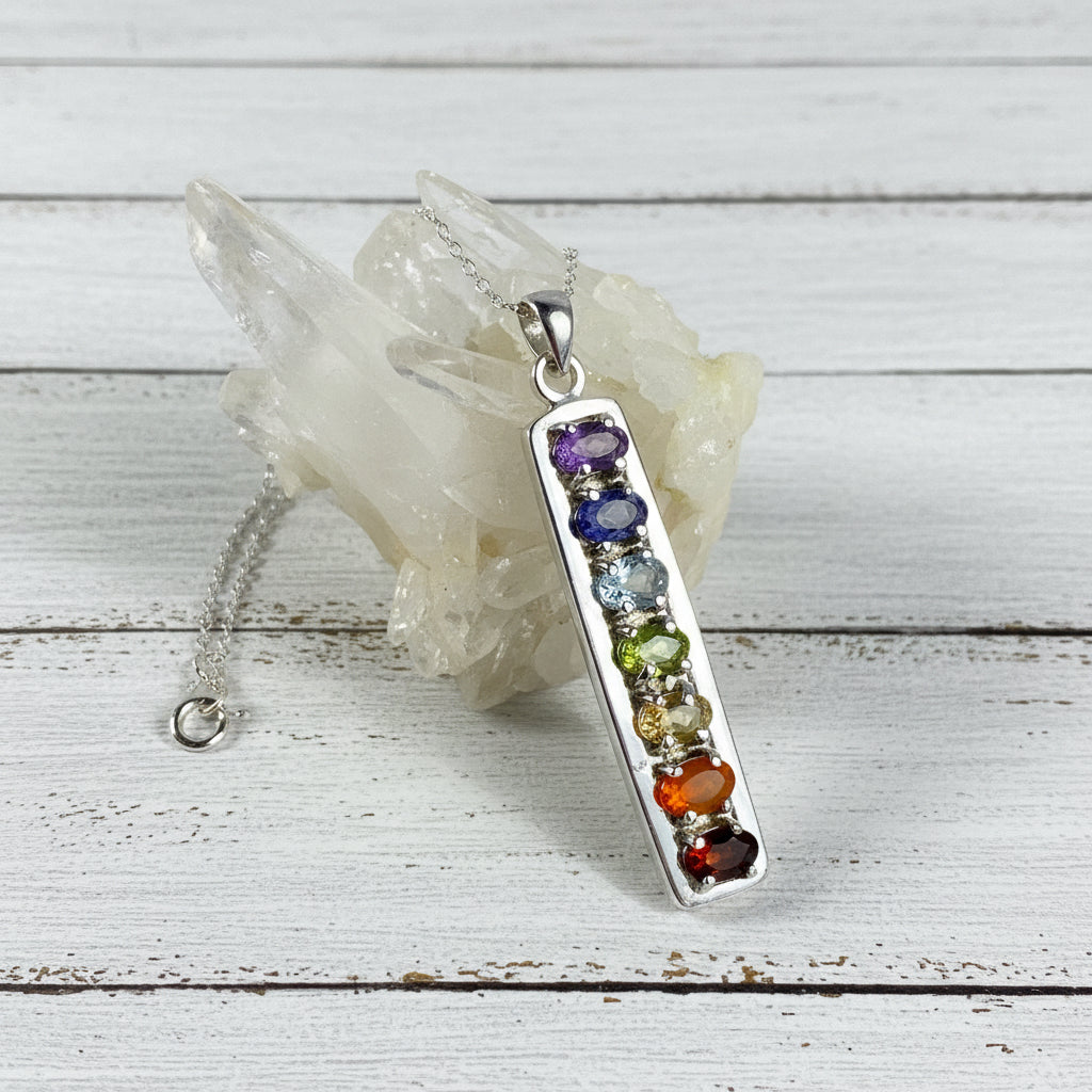 925 Sterling Silver Multi Gemstone Chakra Pendant