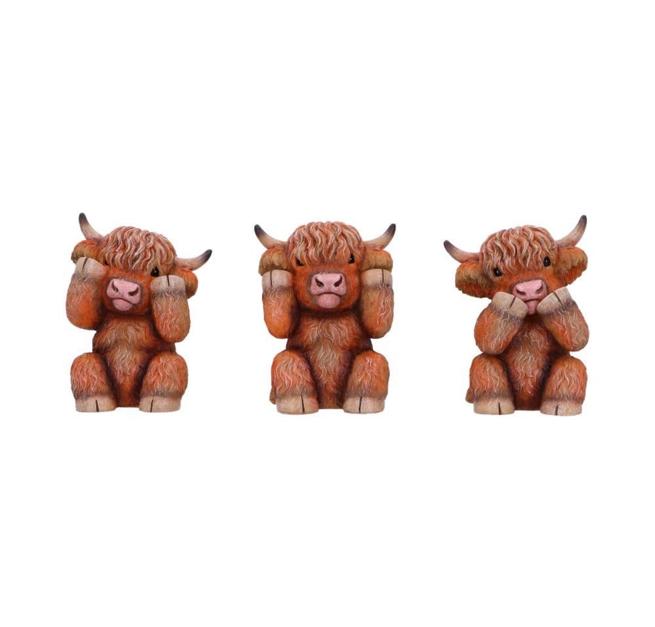Three Wise highland Cows set of 3 9.6cm