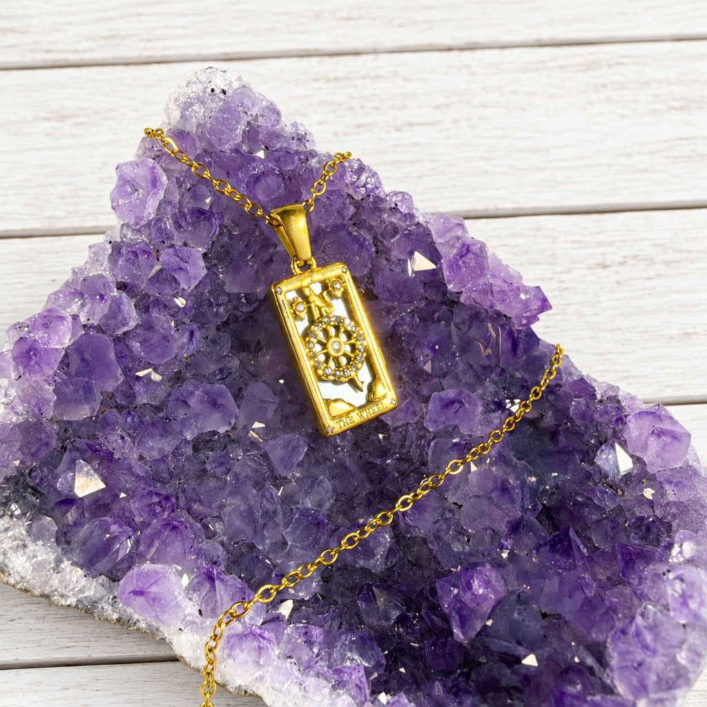 18KT Gold Plated Stainless Steel “ The Wheel “ Tarot Necklace