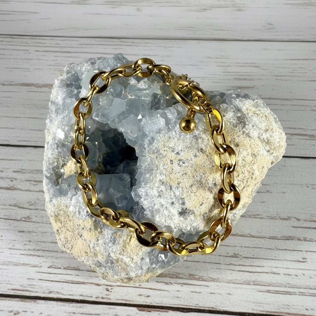 18KT Gold Plated Stainless Steel CZ Heart Bracelet
