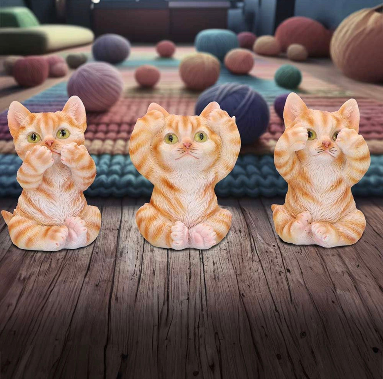 Three Wise Ginger Cats See No Evil Set 8.5cm