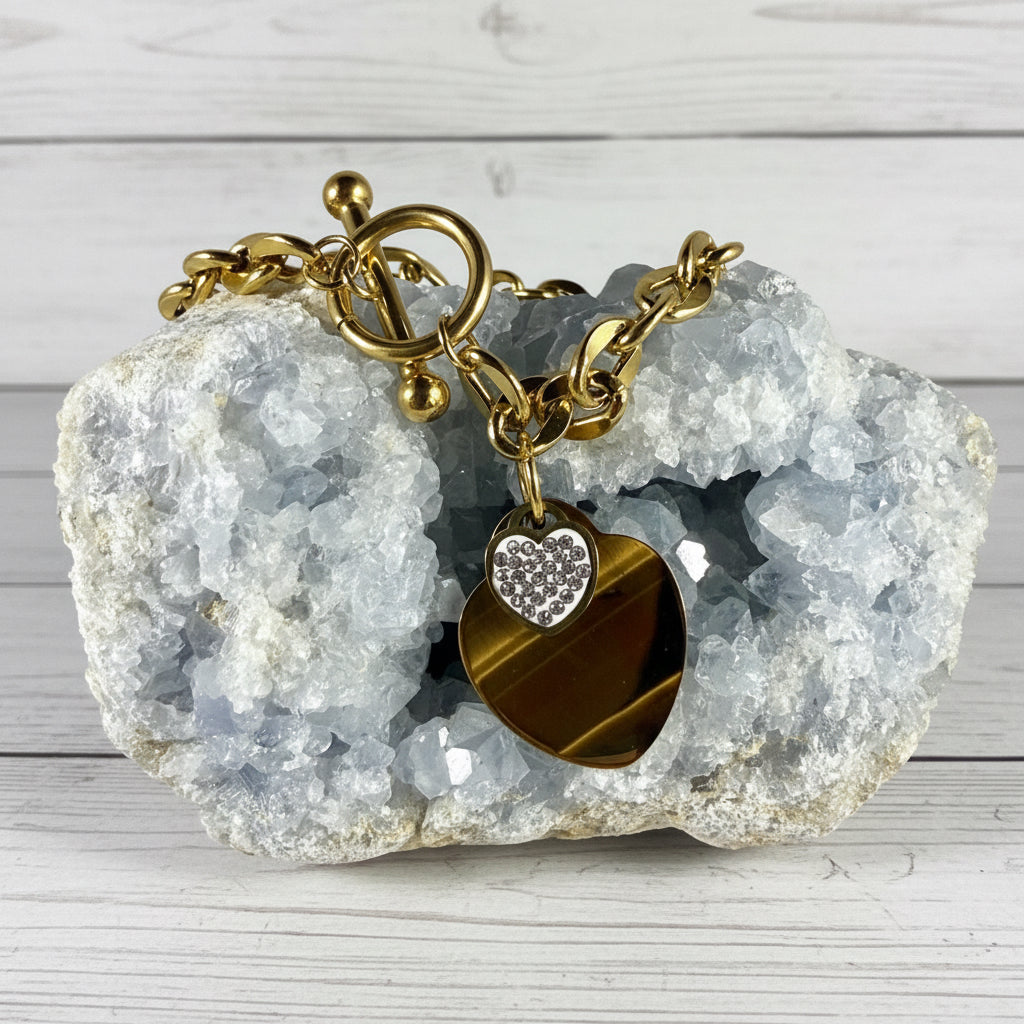 18KT Gold Plated Stainless Steel CZ Heart Bracelet
