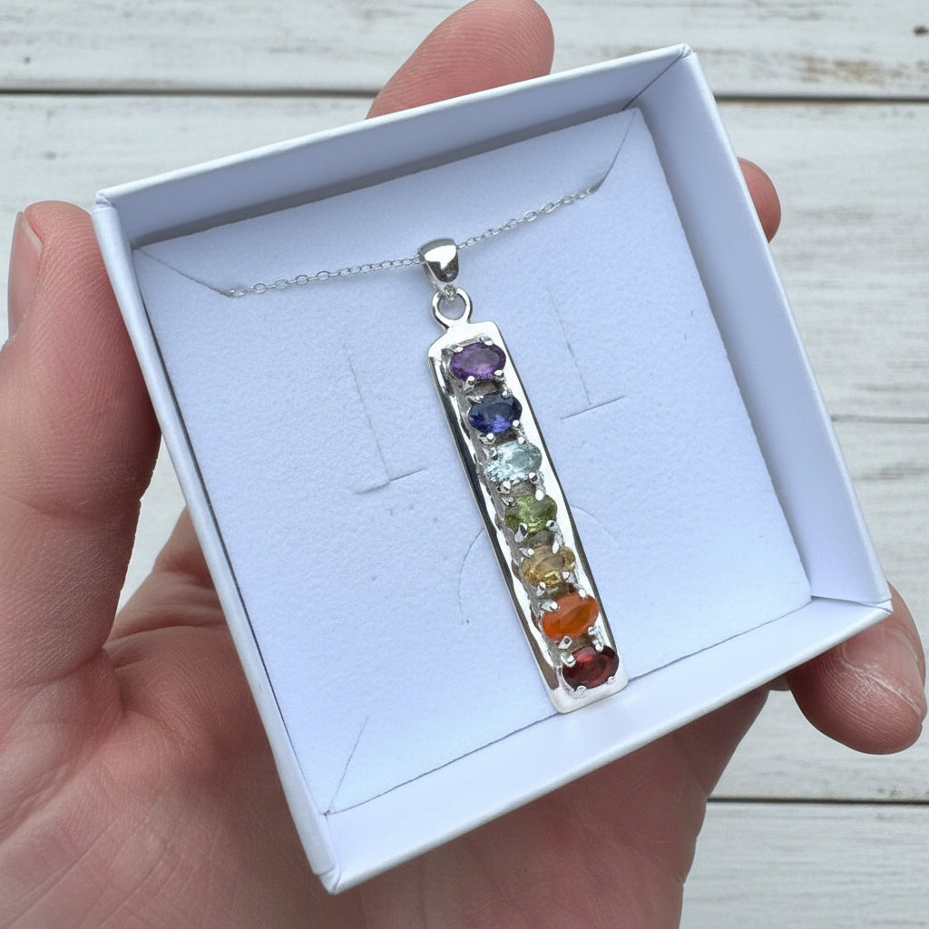 925 Sterling Silver Multi Gemstone Chakra Pendant