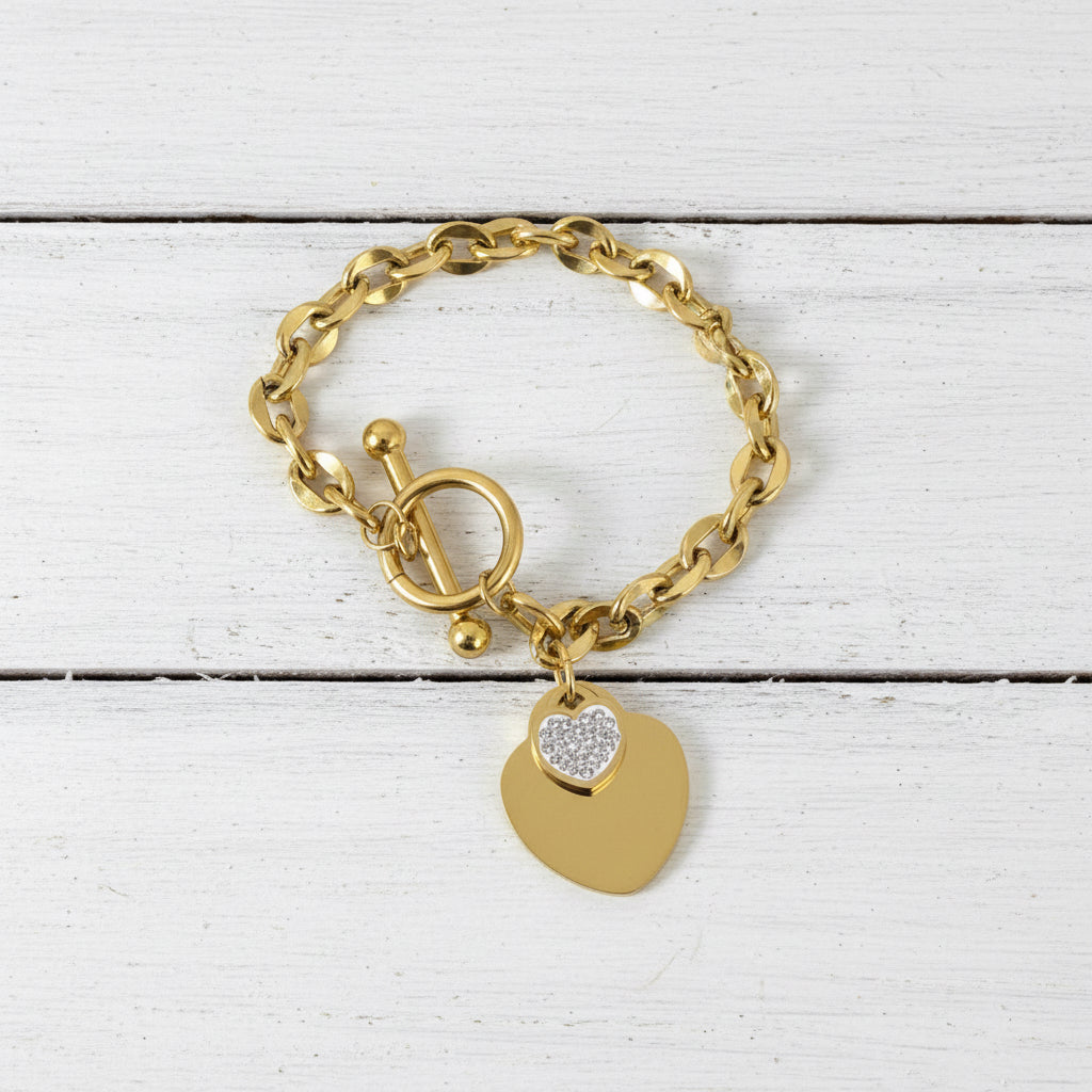 18KT Gold Plated Stainless Steel CZ Heart Bracelet
