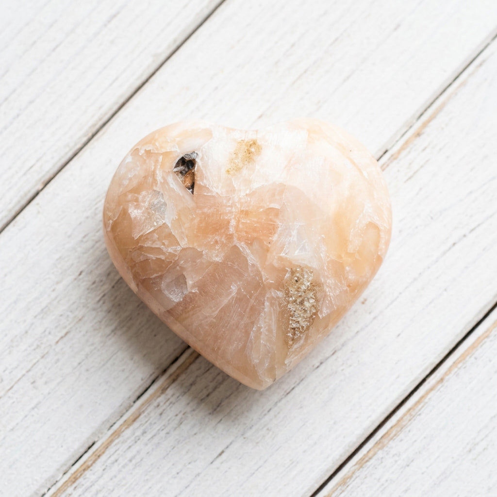 Stilbite Polished Heart with Green Heulandite 100 grams SH02