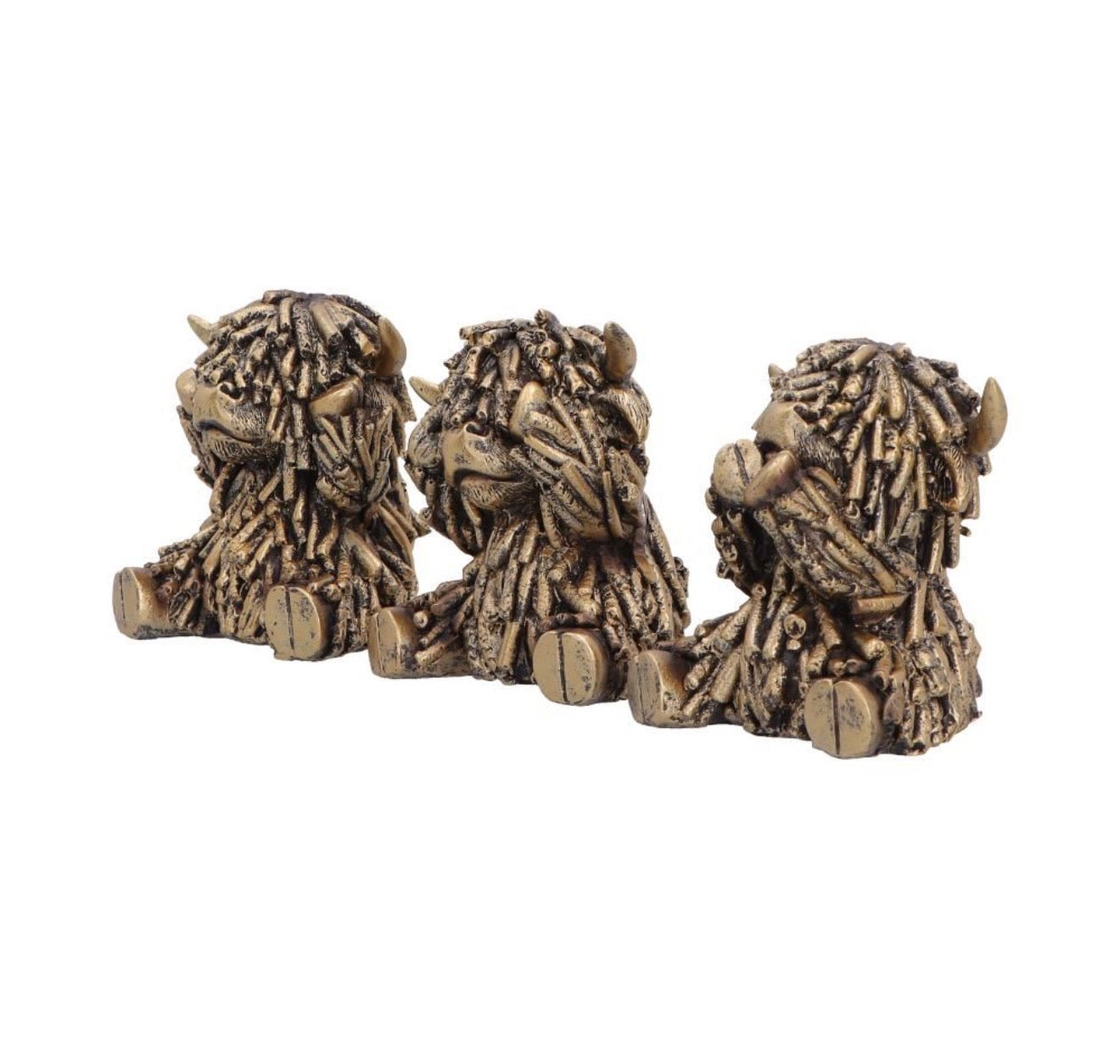 Three Wise Gold Highland Cows set of 3 7.5cm