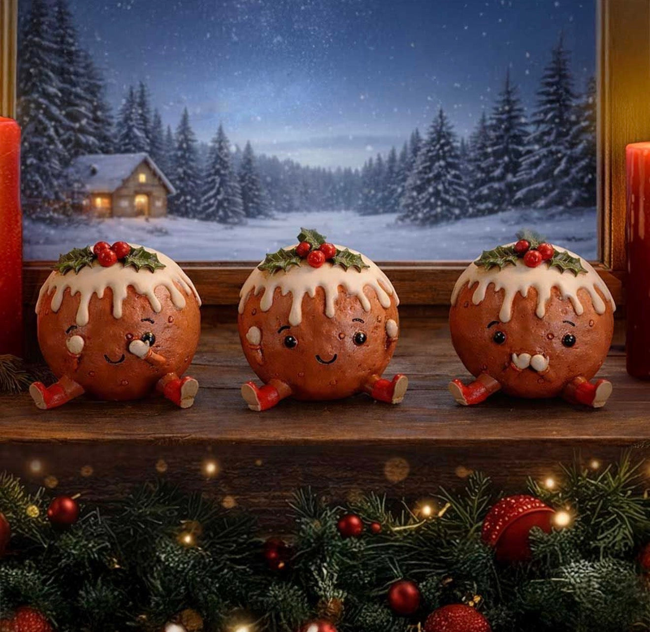 Three Wise Christmas Puddings See No Evil Set, 6cm