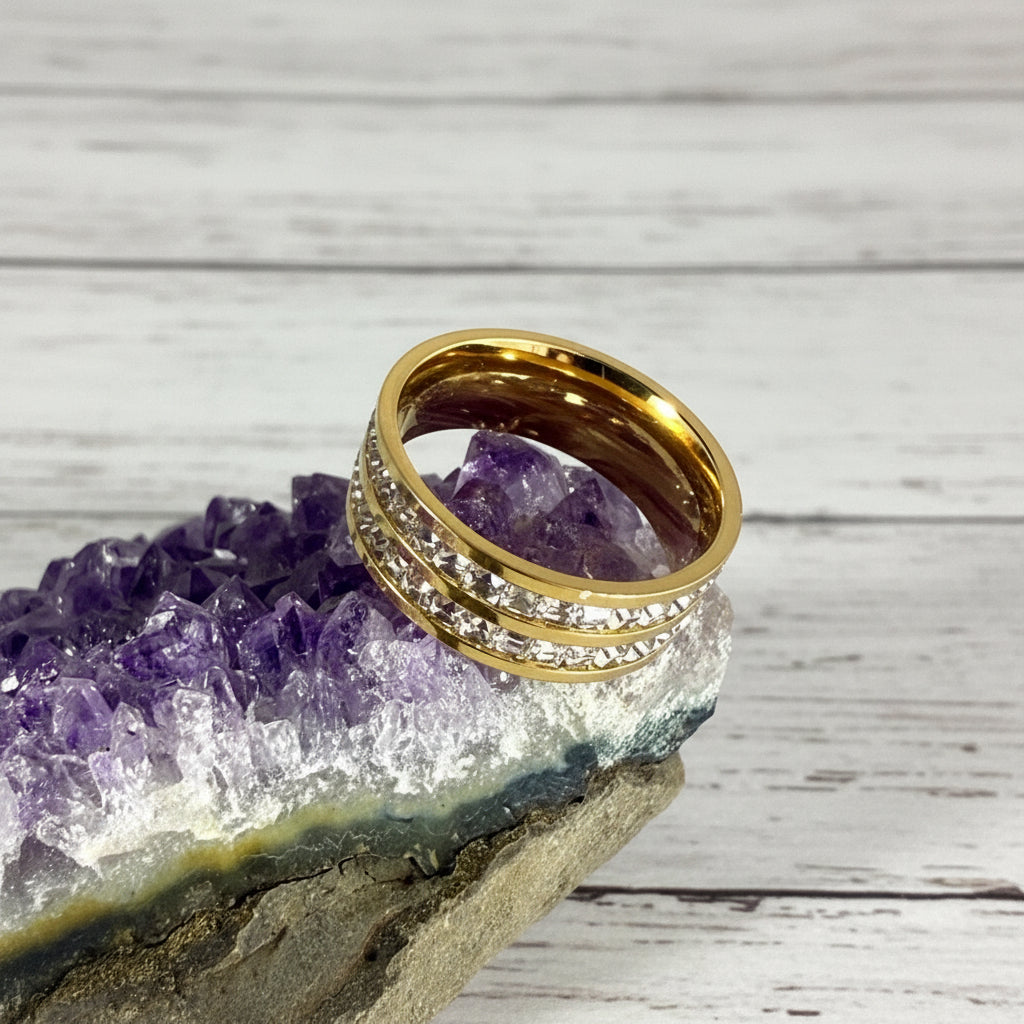18KT Gold Plated Stainless Steel CZ Ring