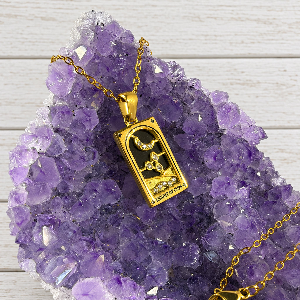 18KT Gold Plated Stainless Steel “ Eight of Cups “ Tarot Card Necklace