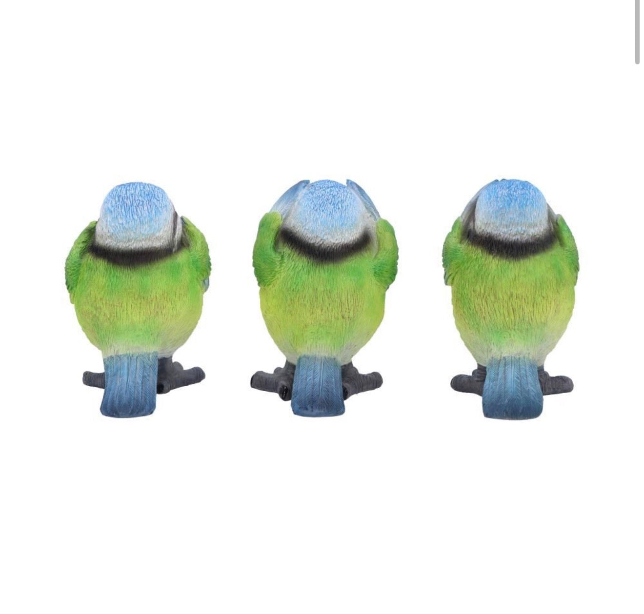 Three Wise Blue Tits See No Evil Set 8.5cm