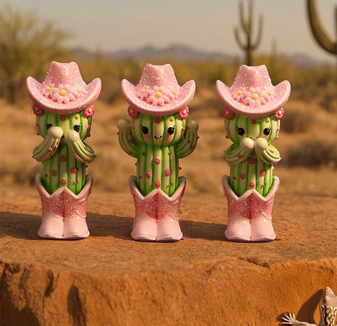 Three Wise Cacti See No Evil Set 9.5cm