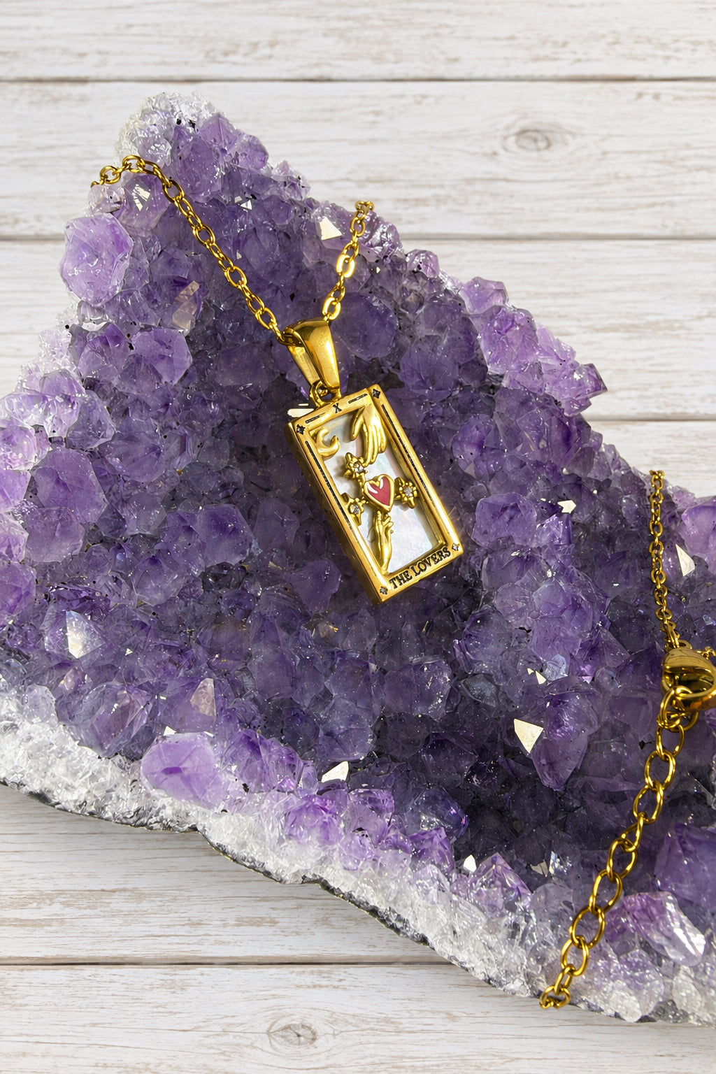 18KT Gold Plated Stainless Steel “ The Lovers “ Tarot Card Necklace