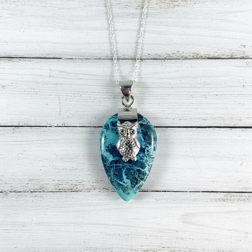 925 Sterling Silver Shattuckite Owl Pendant