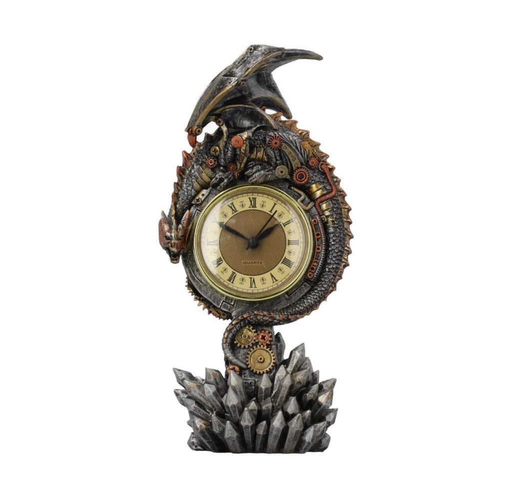 Clockwork Reign Steampunk Dragon Clock 28cm