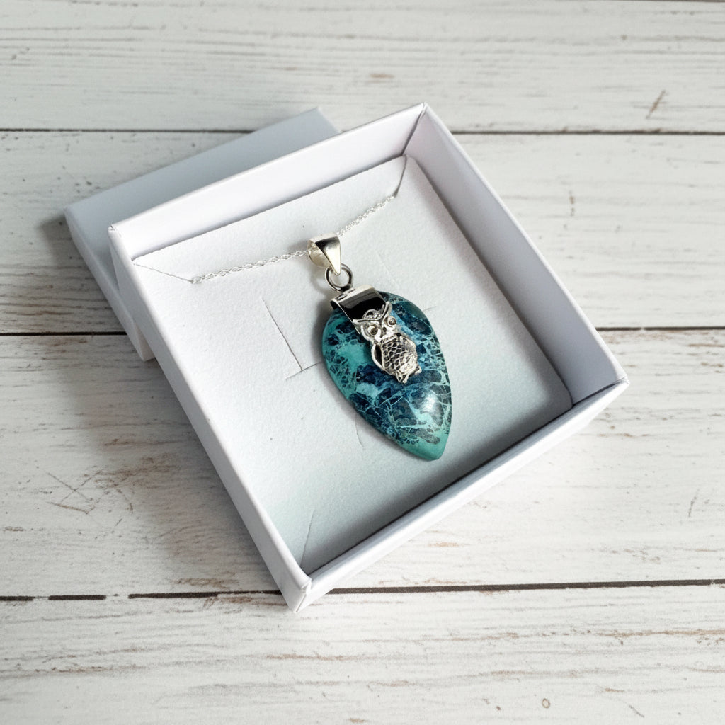 925 Sterling Silver Shattuckite Owl Pendant