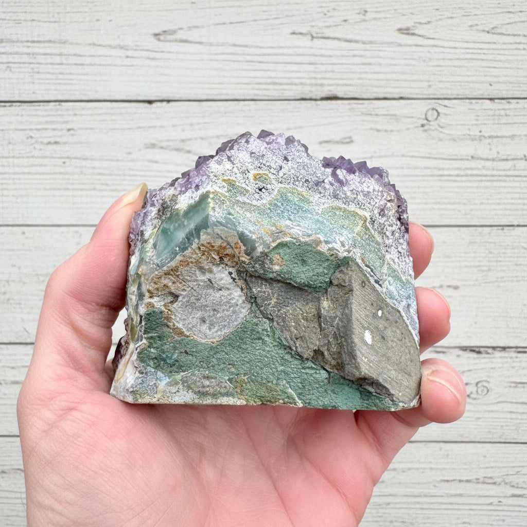 Amethyst Druzy Standing Cut Base with Orange Calcite 421 grams NNPA1