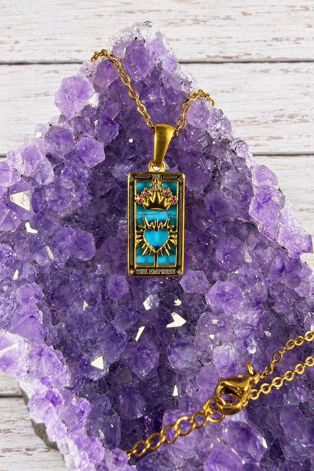 18KT Gold Plated Stainless Steel “ The Empress “ Tarot Card Necklace